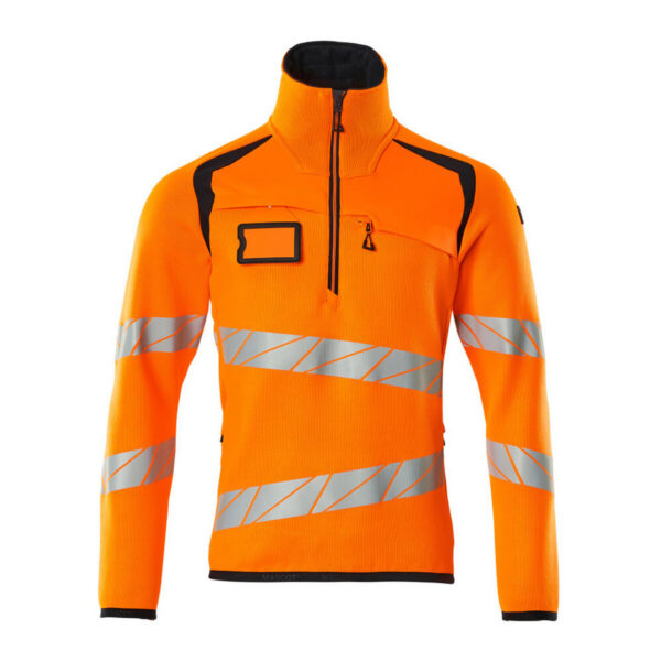 MASCOT Strickpullover mit kurzem Reißverschluss ACCELERATE SAFE in Hi-vis Orange/Schwarzblau, Vorderansicht