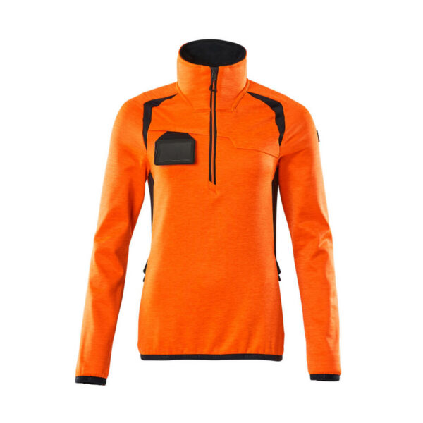 MASCOT Fleecejacke mit kurzem Reißverschluss ACCELERATE SAFE in Hi-vis Orange/Schwarzblau, Vorderansicht
