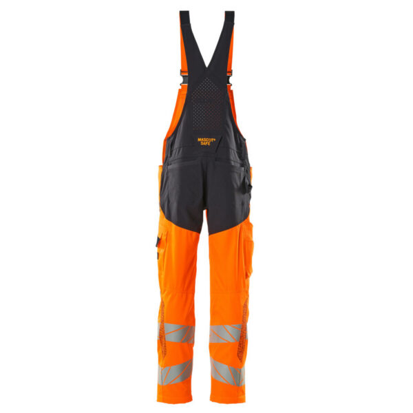 MASCOT-19569-236-hi-vis-orange-schwarzblau-back - Toolcon.works MASCOT Latzhose mit Knietaschen ACCELERATE SAFE 19569-236