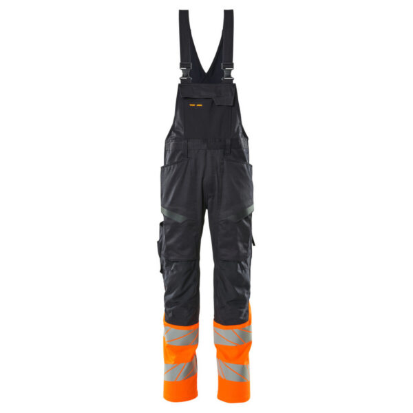 MASCOT Latzhose mit Knietaschen ACCELERATE SAFE in Schwarzblau/Hi-vis Orange, Vorderansicht