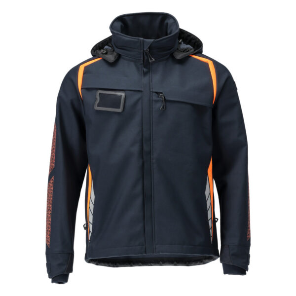 MASCOT Softshelljacke mit Kapuze ACCELERATE SAFE in Schwarzblau/Hi-vis Orange, Vorderansicht