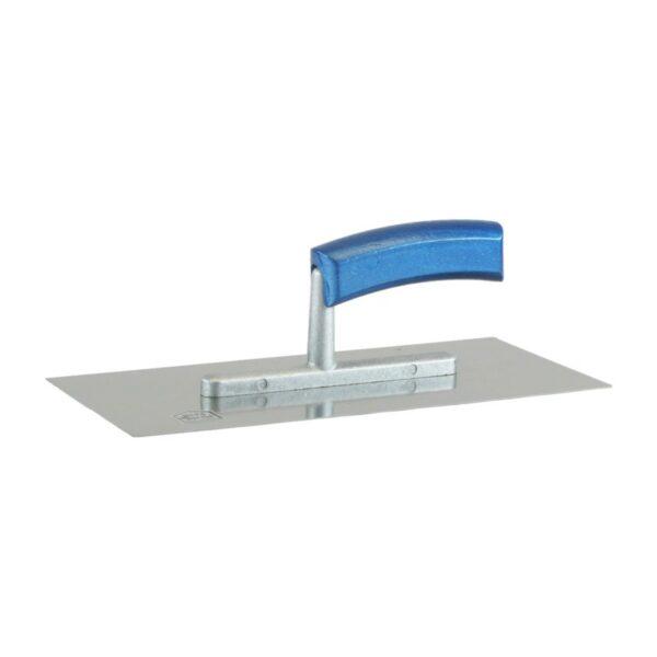 KAUFMANN Glättekelle aus rostfreiem Edelstahl mit Aluminium-Stütze und blauem, gebogenem Griff