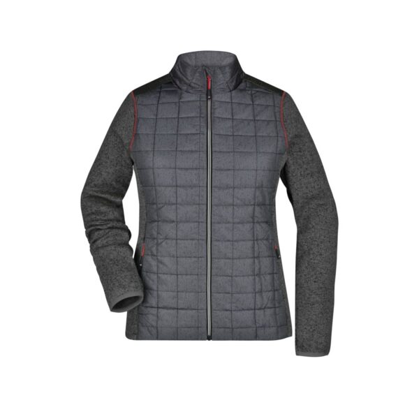 James & Nicholson Strickfleece-Hybridjacke Damen JN741 in grau meliert/anthrazit meliert