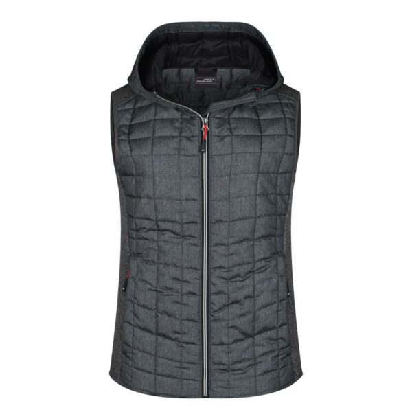 James & Nicholson Strickfleece-Hybridweste mit Kapuze Damen JN767 in grau meliert/anthrazit meliert