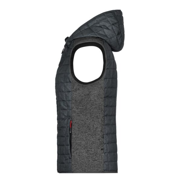 James & Nicholson Strickfleece-Hybridweste mit Kapuze Damen JN767 – grau meliert/anthrazit meliert Detail 1 - Toolcon.works James & Nicholson Strickfleece-Hybridweste mit Kapuze Damen JN767