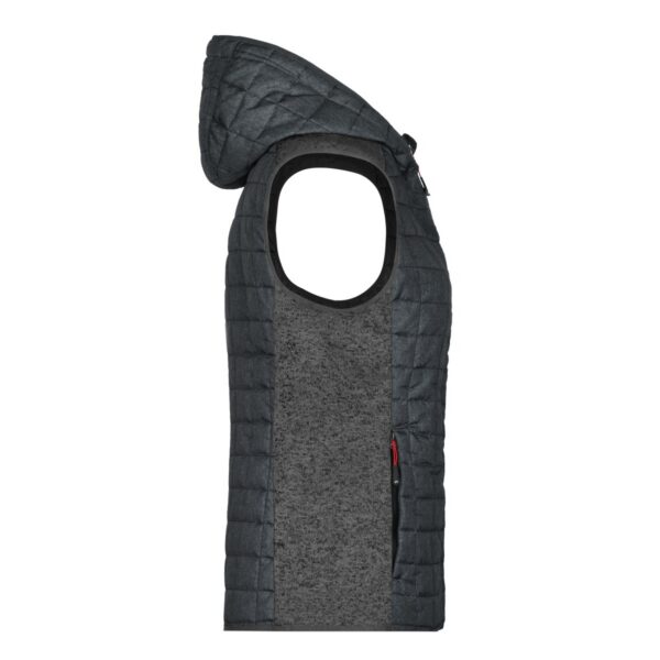 James & Nicholson Strickfleece-Hybridweste mit Kapuze Damen JN767 – grau meliert/anthrazit meliert Detail 2 - Toolcon.works James & Nicholson Strickfleece-Hybridweste mit Kapuze Damen JN767