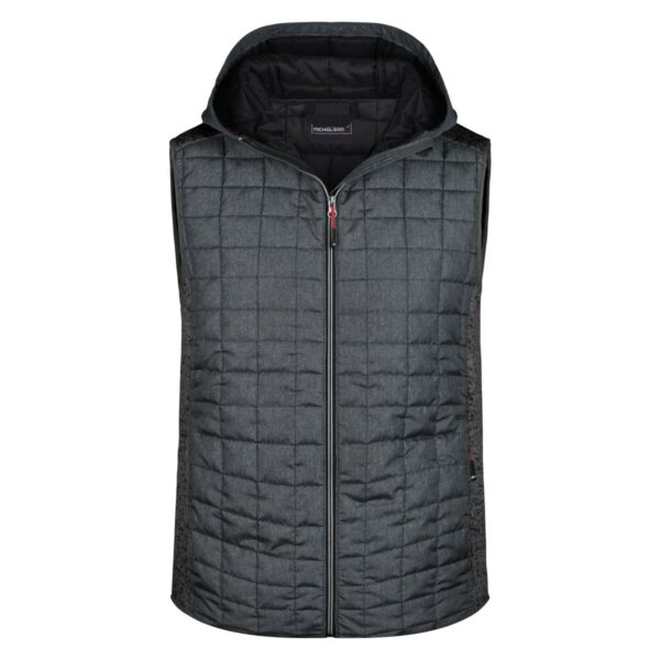 James & Nicholson Strickfleece-Hybridweste mit Kapuze JN768 in grau meliert/anthrazit meliert