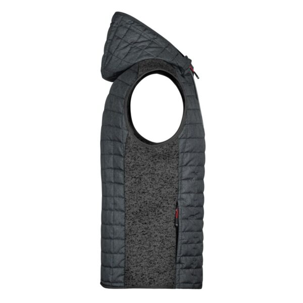 James & Nicholson Strickfleece-Hybridweste mit Kapuze JN768 – grau meliert/anthrazit meliert Detail 2 - Toolcon.works James & Nicholson Strickfleece-Hybridweste mit Kapuze JN768