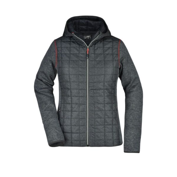 James & Nicholson Strickfleece-Hybridjacke mit Kapuze Damen JN771 in grau meliert/anthrazit meliert