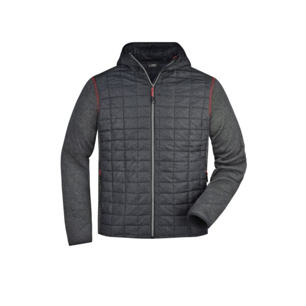 James & Nicholson Strickfleece-Hybridjacke mit Kapuze JN772 in grau meliert/anthrazit meliert